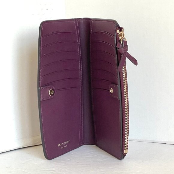 Kate Spade Knott Bifold Slim Snap Wallet Womens Cherry Red Leather Zip - Picture 3 of 7